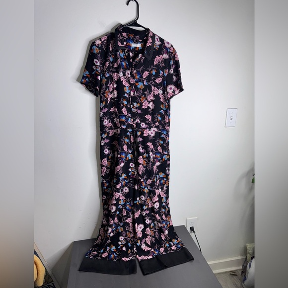 Sandro Jumpsuit Olivier Wide Leg Button Down in Black Floral - Picture 4 of 9